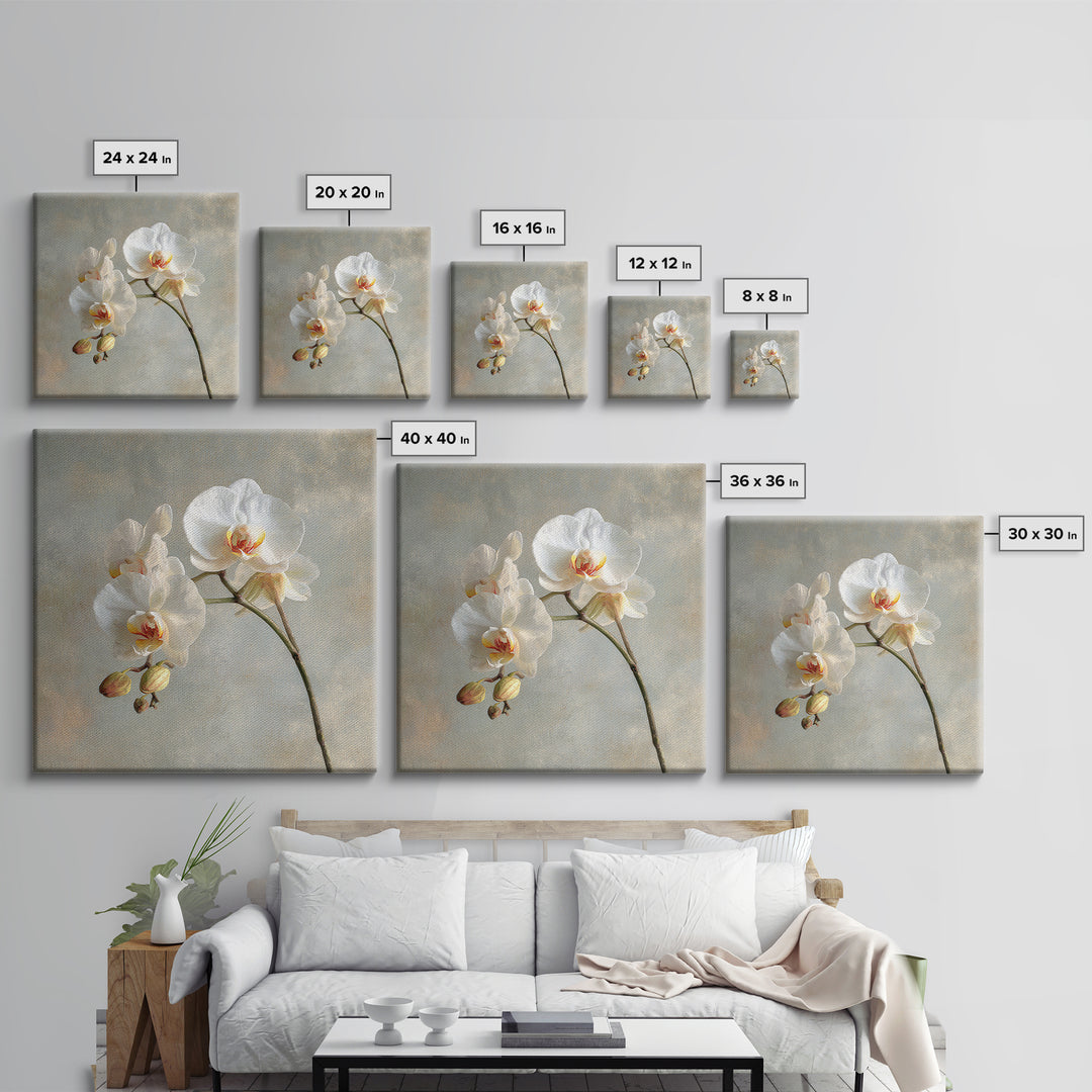 White Orchids Against Warm Gray Background Canvas Print, Master Bedroom, Art Print, Bedroom Decor, Fine Art, Sanctuary, MAS-1x1-81