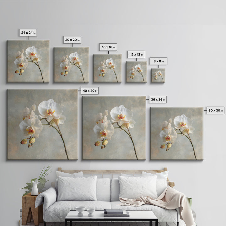 White Orchids Against Warm Gray Background Canvas Print, Master Bedroom, Art Print, Bedroom Decor, Fine Art, Sanctuary, MAS-1x1-81