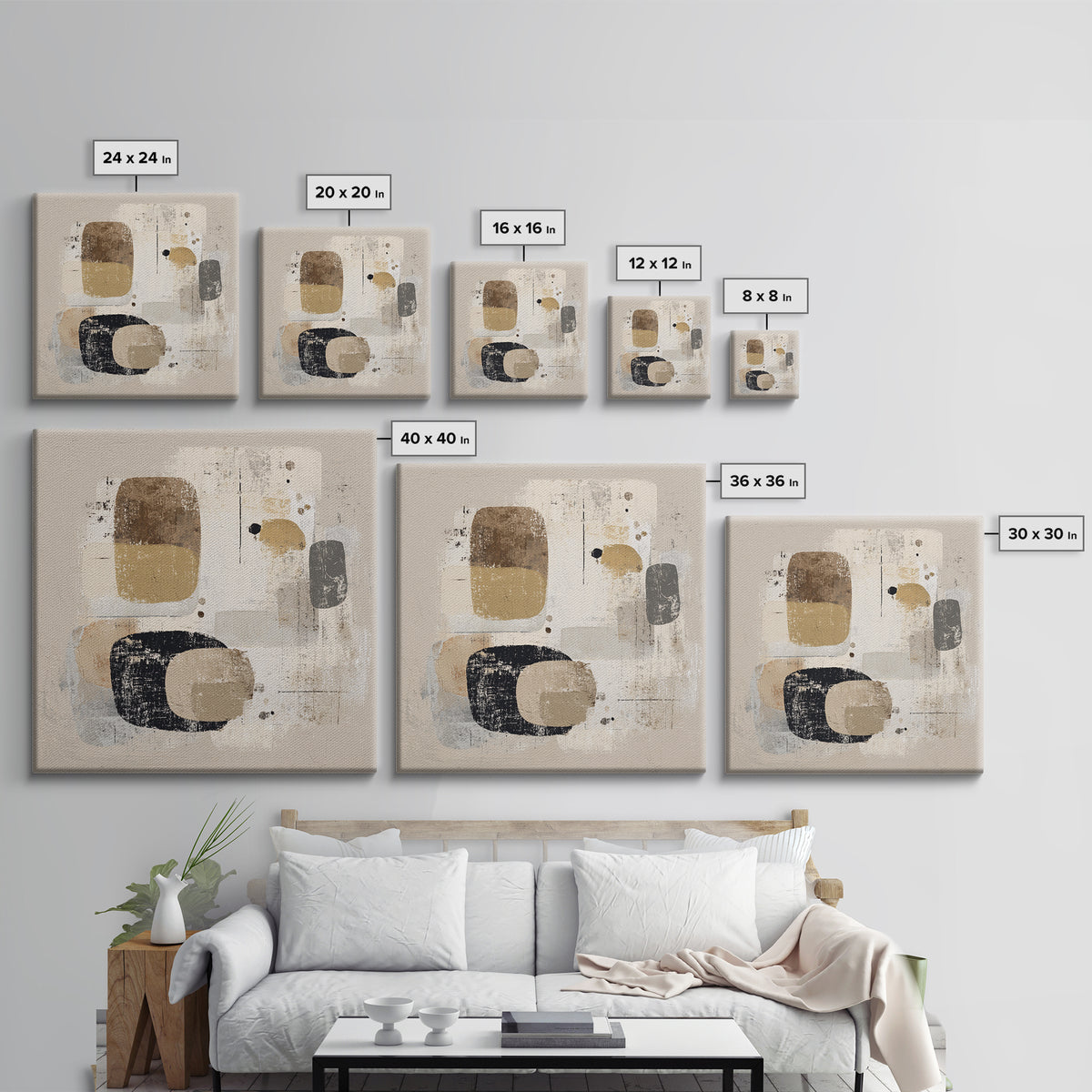 Minimal Stone Shapes Framed Canvas Print, Master Bedroom, Minimalist Decor, Bedroom Decor, Fine Art, Sanctuary, Farmhouse Decor, MAS-1x1-88