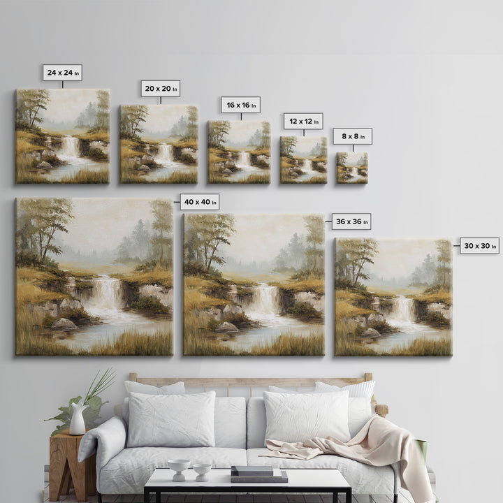 Peaceful Waterfall in Misty Green Forest Canvas Print, Master Bedroom, Room Decor, Bedroom Decor, Fine Art, Sanctuary, MAS-1x1-91