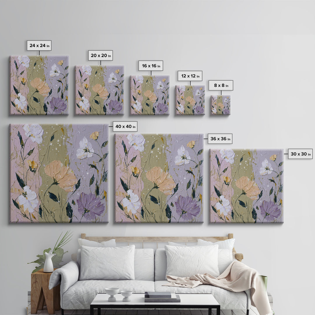 Night Garden with Pale Flowers and Stars Canvas Print, Master Bedroom, Fine Art Print, Bedroom Decor, Watercolor Art, Sanctuary, MAS-1x1-95
