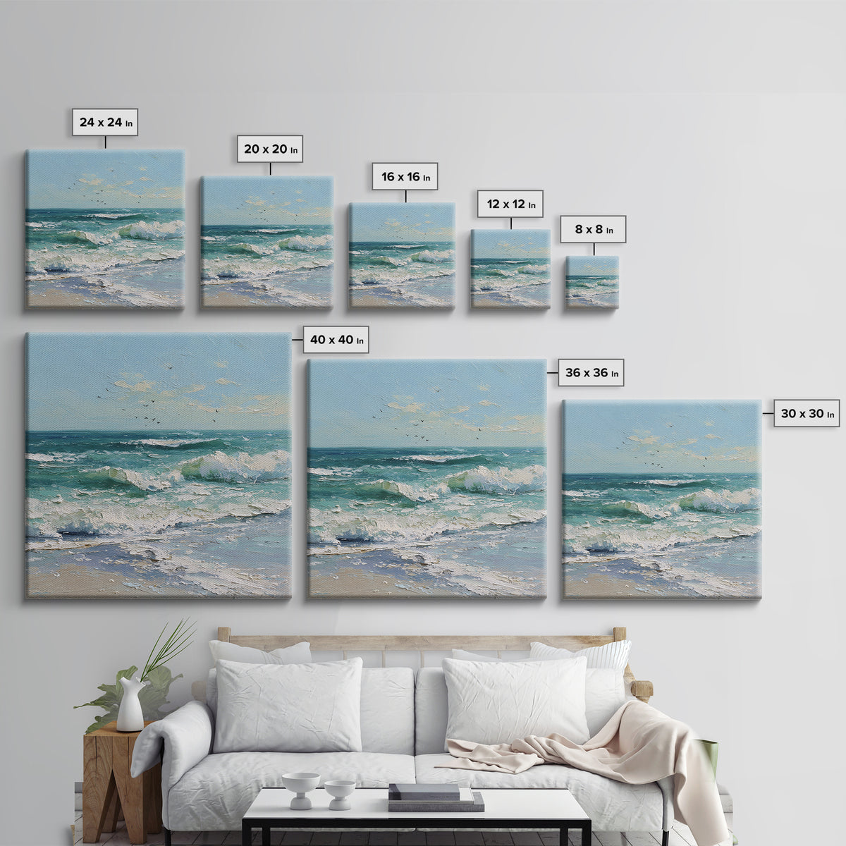 Elegant Moonlit Ocean Horizon Canvas Print, Master Bedroom, Wedding Decor, Bedroom Decor, Sanctuary, Rustic Home Decor, MAS-1x1-97