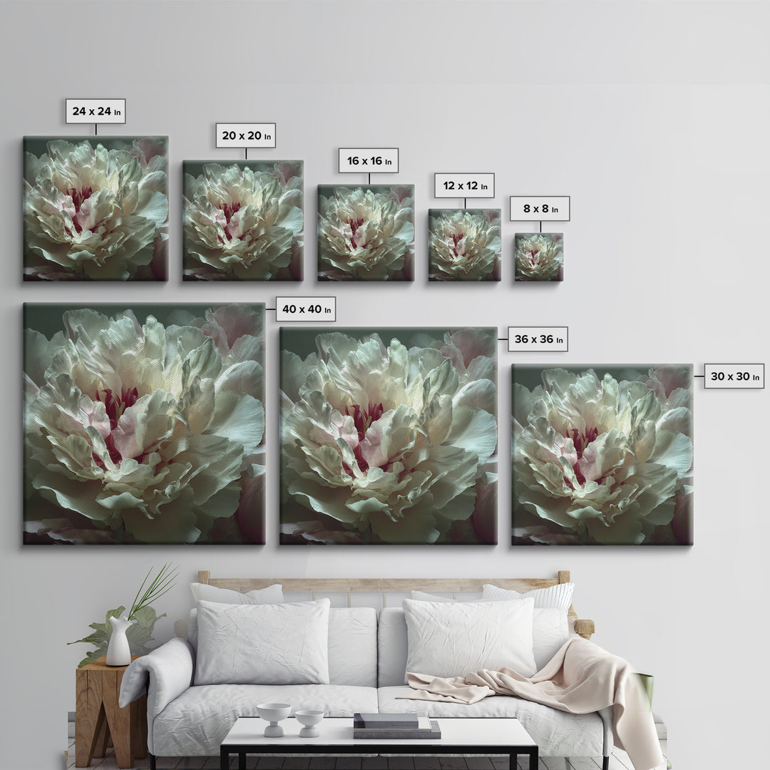Romantic Neutral Peony Closeup Canvas Print, Master Bedroom, Textured Painting, Bedroom Decor, Fine Art, Sanctuary, Wall Decal, MAS-1x1-98