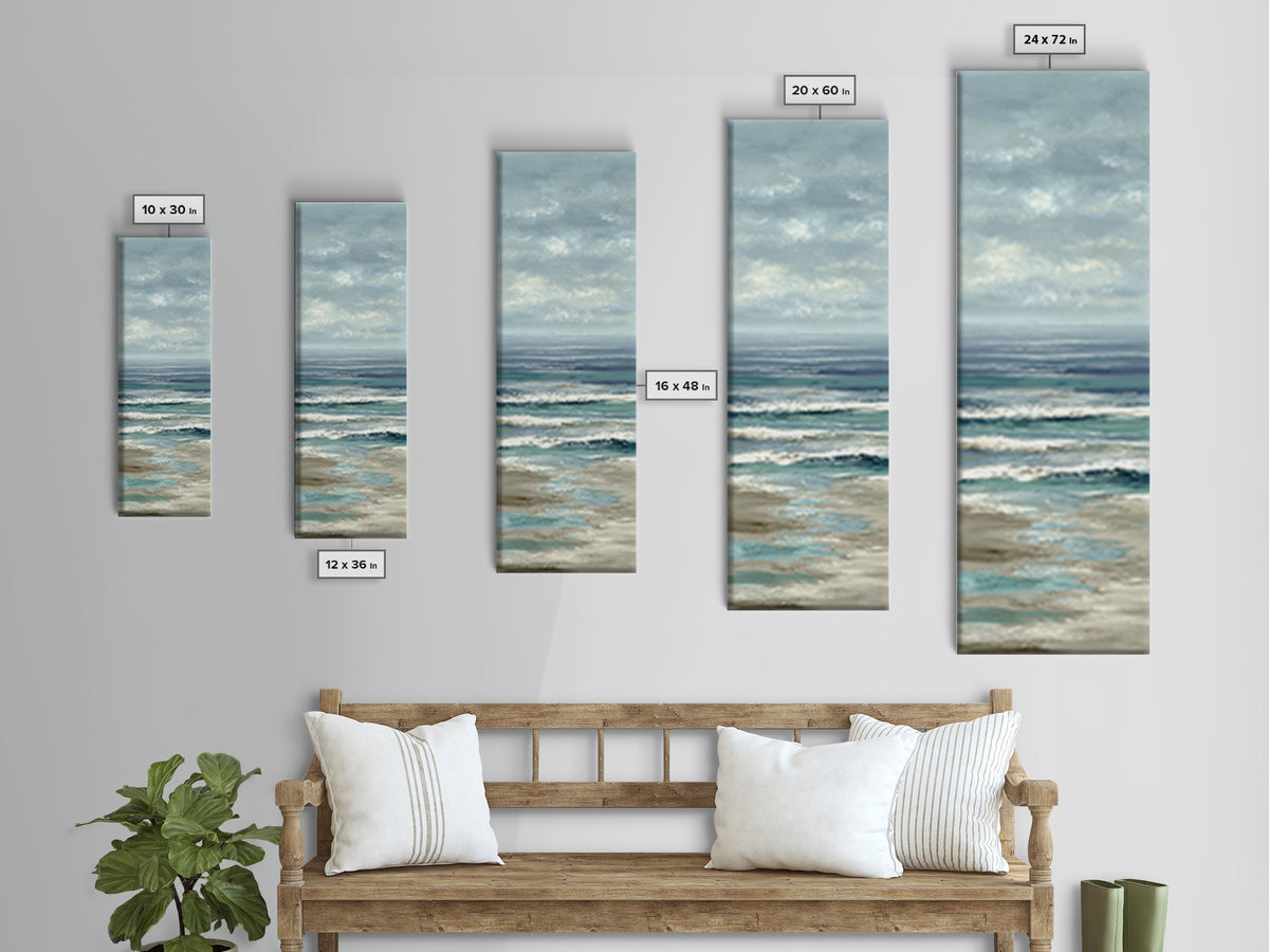 Elegant Moonlit Ocean Horizon Canvas Print, Master Bedroom, Minimalist Decor, Bedroom Decor, Oil Painting, Sanctuary, MAS-1x3-13
