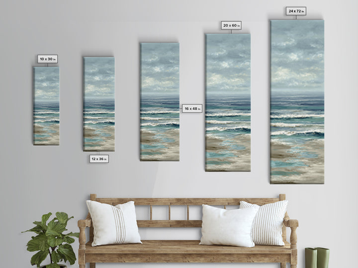 Elegant Moonlit Ocean Horizon Canvas Print, Master Bedroom, Minimalist Decor, Bedroom Decor, Oil Painting, Sanctuary, MAS-1x3-13