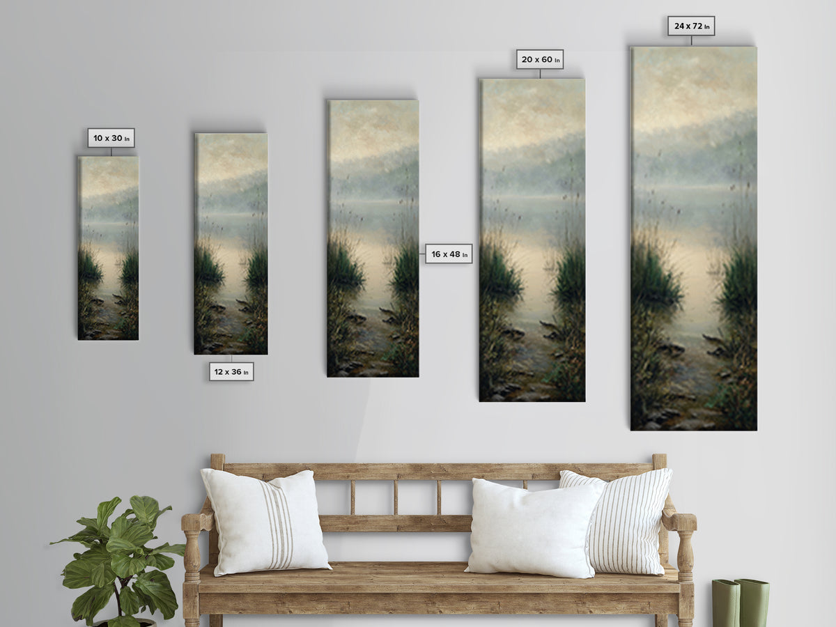 Serene Lake with Pale Morning Reflection Framed Canvas Print, Master Bedroom, Bedroom Wall Art, Bedroom Decor, Oil Painting, MAS-1x3-19