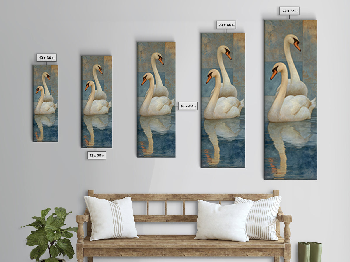 Romantic Swan Pair on Dark Water Canvas Print, Master Bedroom, Farmhouse Wall Decor, Bedroom Decor, Oil Painting, Sanctuary, MAS-1x3-27