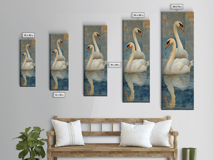 Romantic Swan Pair on Dark Water Canvas Print, Master Bedroom, Farmhouse Wall Decor, Bedroom Decor, Oil Painting, Sanctuary, MAS-1x3-27