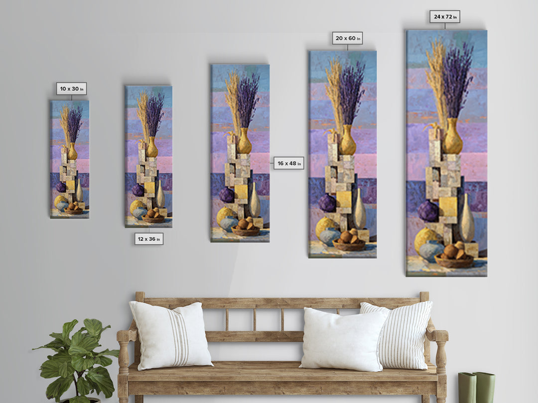 Lavender Field at Twilight Framed Canvas Print, Master Bedroom, Over Bed Wall Art, Bedroom Decor, Oil Painting, Sanctuary, MAS-1x3-30