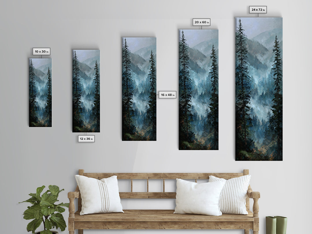 Calm Misty Forest Panorama Canvas Print, Master Bedroom, Bedroom Wall Art, Bedroom Decor, Oil Painting, Sanctuary, MAS-1x3-40