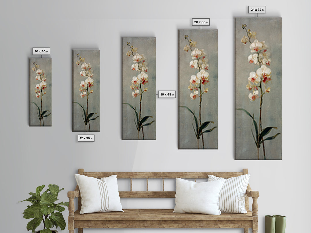 White Orchids Against Warm Gray Background Framed Canvas Print, Master Bedroom, Wall Art, Bedroom Decor, Oil Painting, MAS-1x3-45
