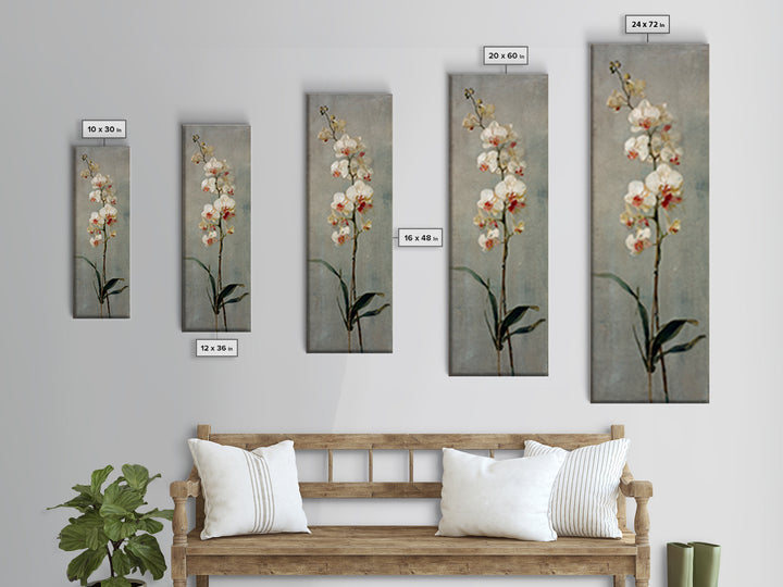 White Orchids Against Warm Gray Background Framed Canvas Print, Master Bedroom, Wall Art, Bedroom Decor, Oil Painting, MAS-1x3-45