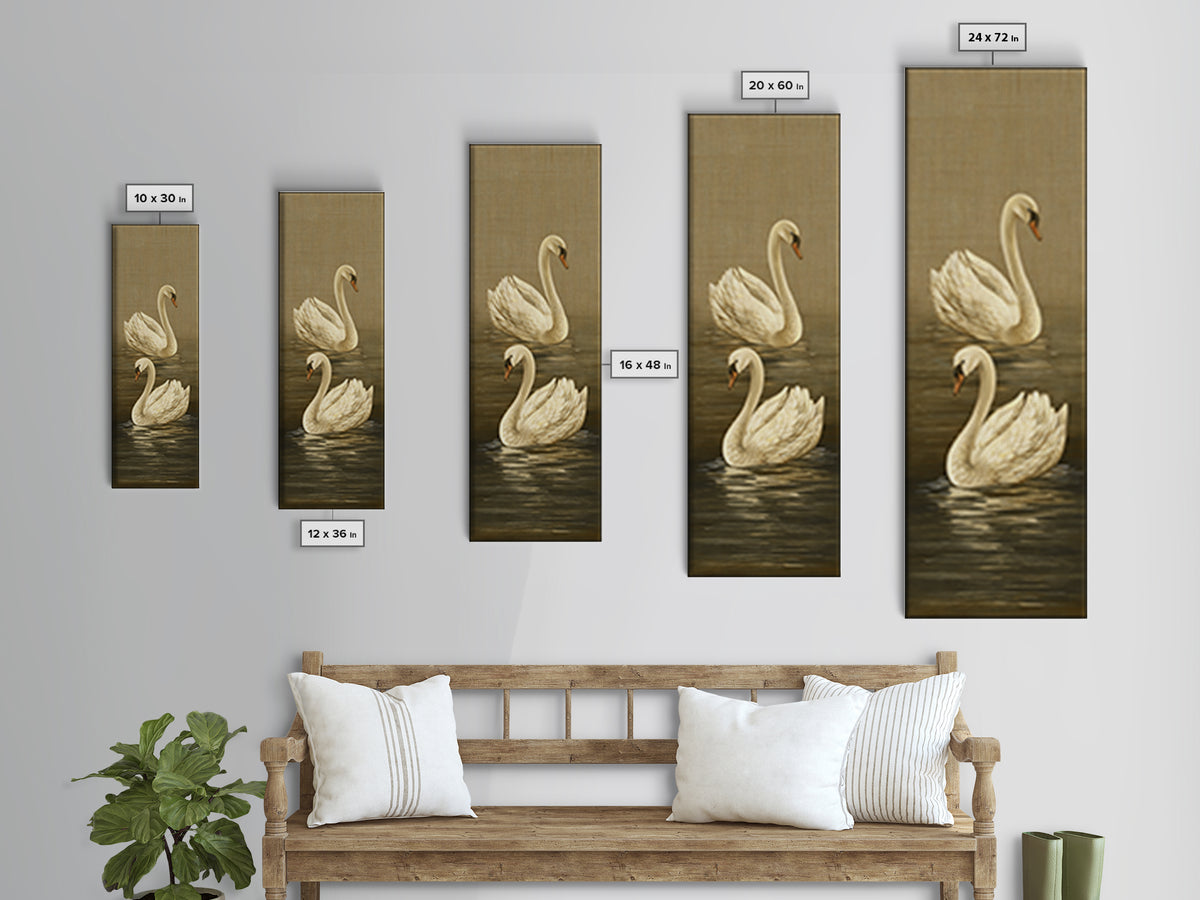 Romantic Swan Pair on Dark Water Canvas Print, Master Bedroom, Set of 2 Prints, Bedroom Decor, Abstract Art, Sanctuary, MAS-1x3-51