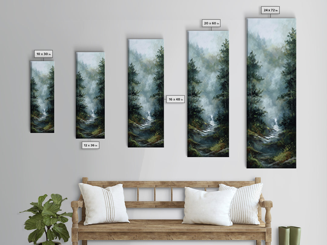 Peaceful Waterfall in Misty Green Forest Canvas Print, Master Bedroom, Wall Decor Bedroom, Bedroom Decor, Fine Art, Sanctuary, MAS-1x3-55