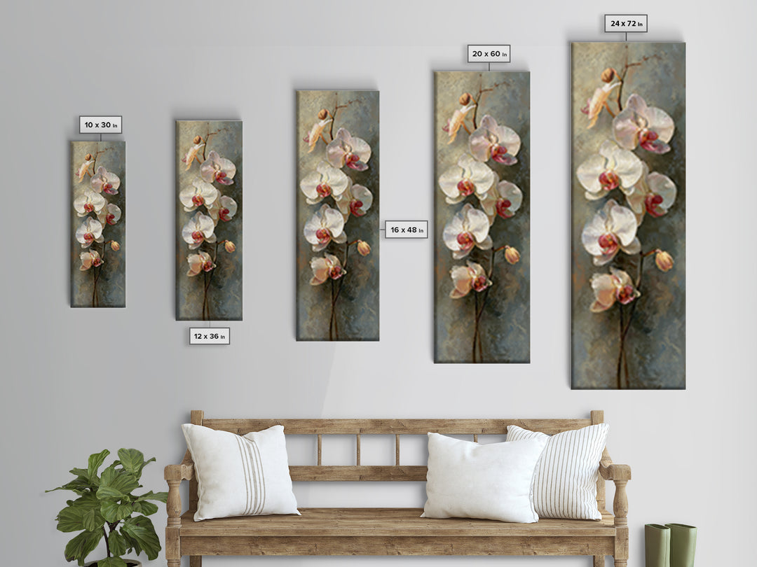 White Orchids Against Warm Gray Background Framed Canvas Print, Master Bedroom, Wall Art, Bedroom Decor, Oil Painting, MAS-1x3-69