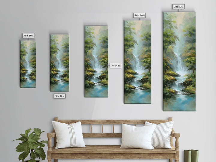 Peaceful Waterfall in Misty Green Forest Canvas Print, Master Bedroom, Printable Art, Bedroom Decor, Fine Art, Sanctuary, MAS-1x3-7
