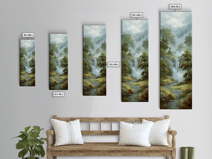 Peaceful Waterfall in Misty Green Forest Canvas Print, Master Bedroom, Above Bed Wall Decor, Bedroom Decor, Sanctuary, MAS-1x3-79