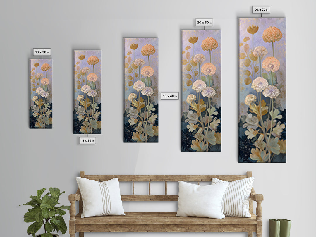 Night Garden with Pale Flowers and Stars Framed Canvas Print, Master Bedroom, Vinyl Wall Decal, Bedroom Decor, Watercolor Art, MAS-1x3-83