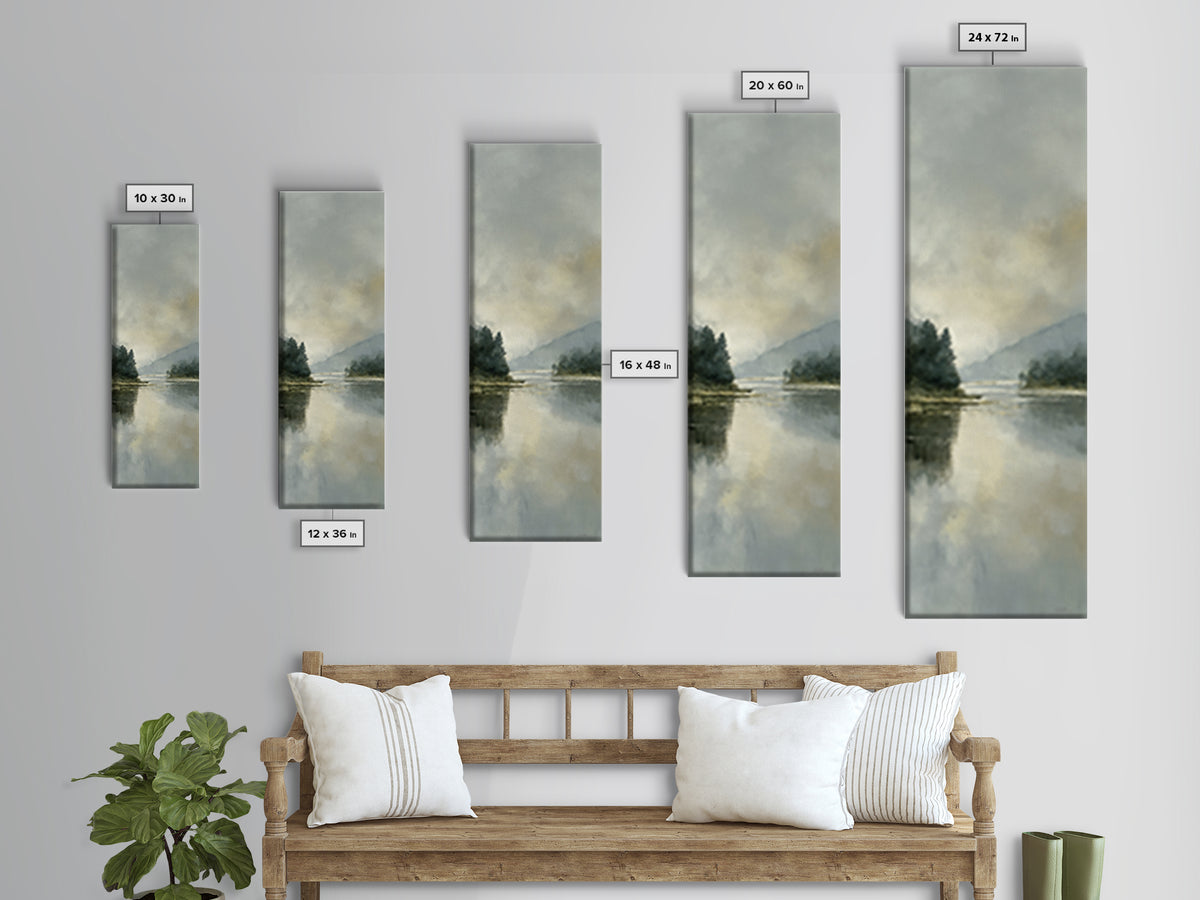 Serene Lake with Pale Morning Reflection Framed Canvas Print, Master Bedroom, Boho Decor, Bedroom Decor, Fine Art, Sanctuary, MAS-1x3-91