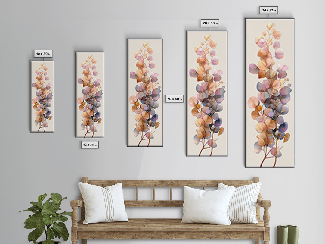 Gentle Eucalyptus Watercolor Branches Framed Canvas Print, Master Bedroom, Set of 2 Prints, Bedroom Decor, Fine Art, Sanctuary, MAS-1x3-96