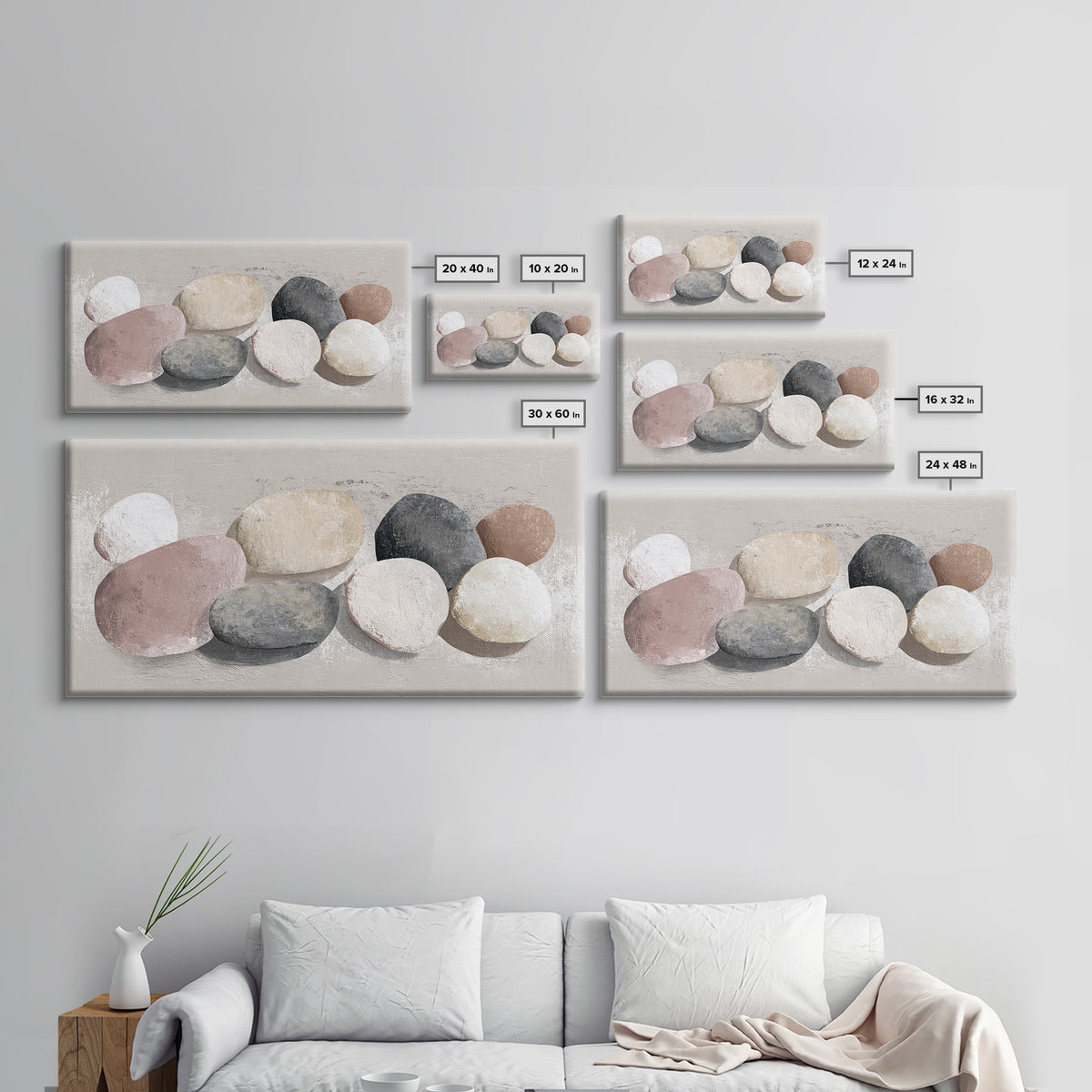 Minimal Stone Shapes Framed Canvas Print, Master Bedroom, Room Decor, Bedroom Decor, Abstract Art, Sanctuary, Wall Decal, MAS-2x1-12