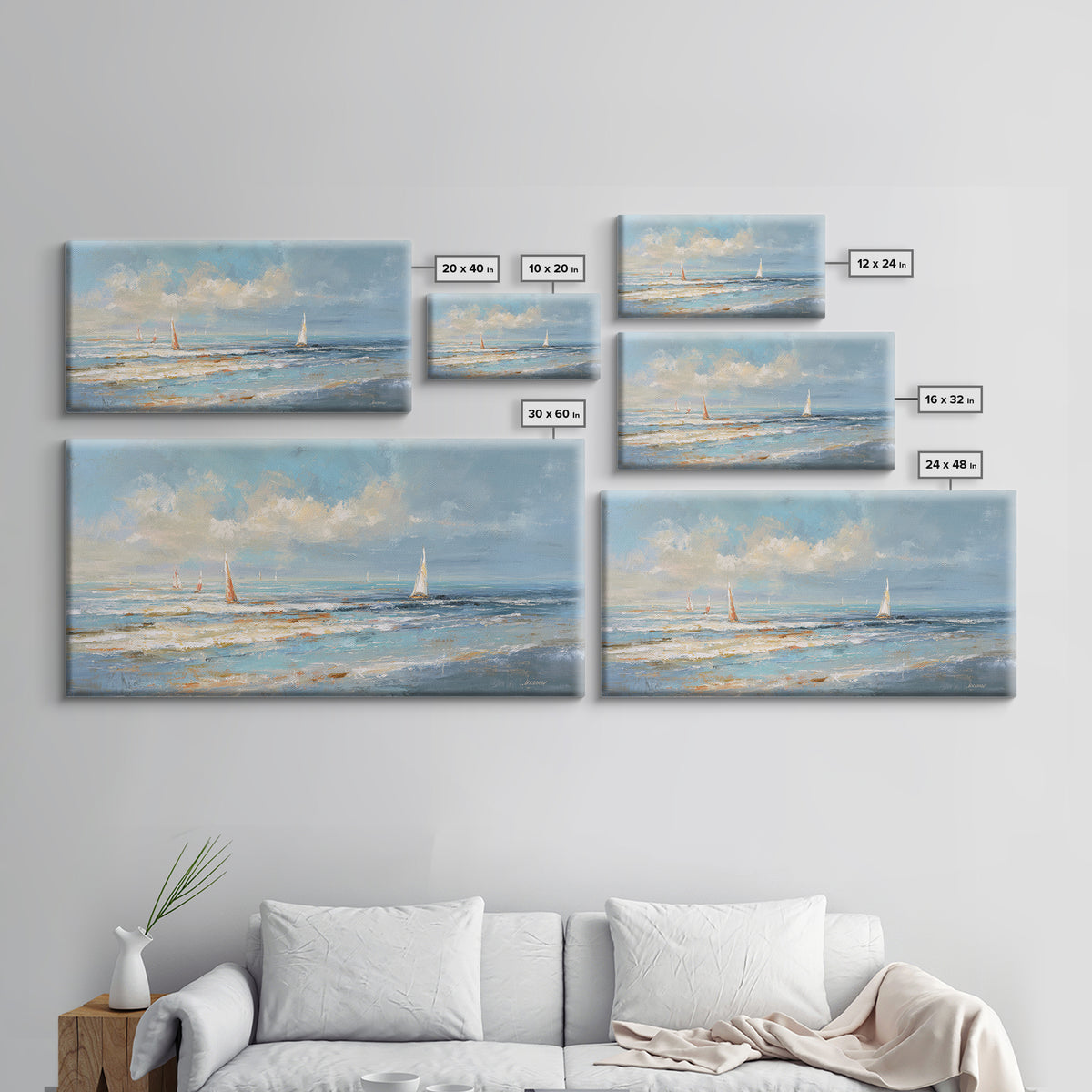 Hotel Coastal Landscape Canvas Print, Master Bedroom, Large Wall Art, Bedroom Decor, Watercolor Art, Sanctuary, Bedroom Prints, MAS-2x1-17