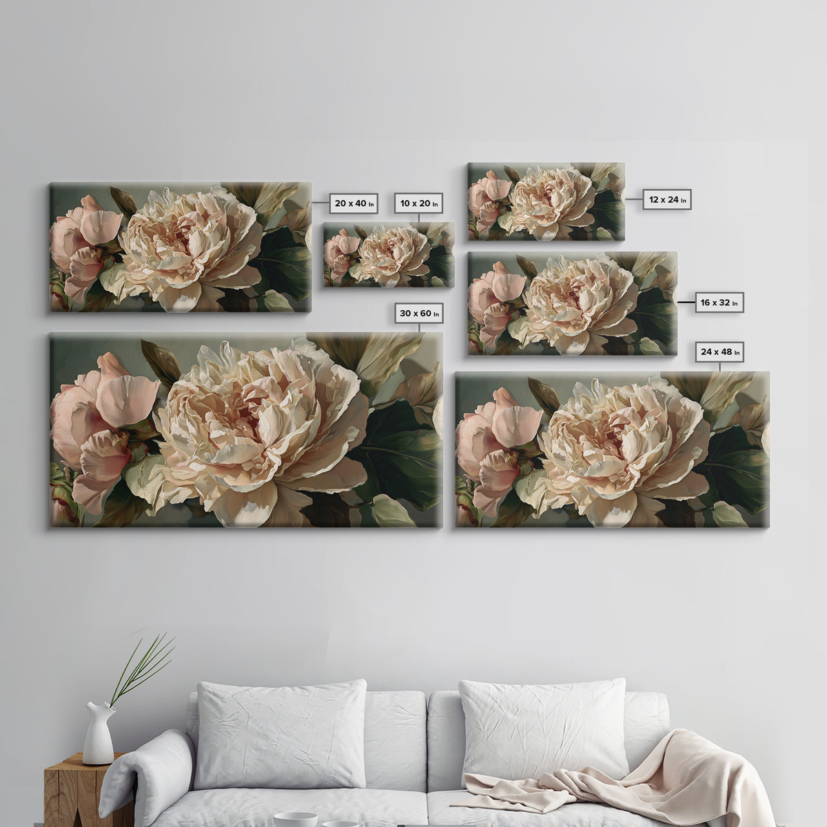 Romantic Neutral Peony Closeup Canvas Print, Master Bedroom, Textured Painting, Bedroom Decor, Fine Art, Sanctuary, Wall Decal, MAS-2x1-22