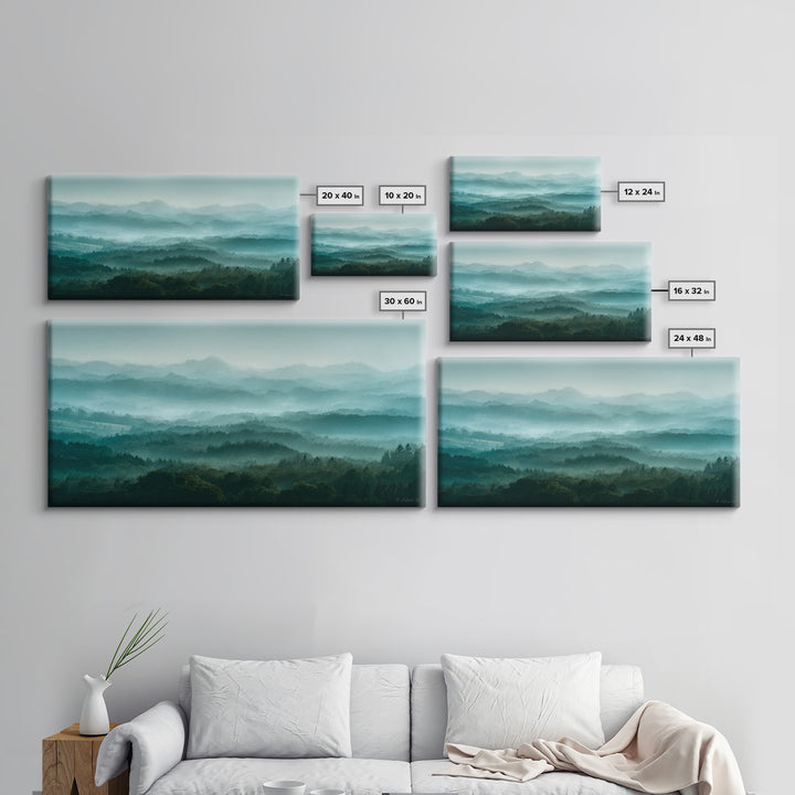 Calm Misty Forest Panorama Framed Canvas Print, Master Bedroom, Minimalist Decor, Bedroom Decor, Oil Painting, Sanctuary, MAS-2x1-24