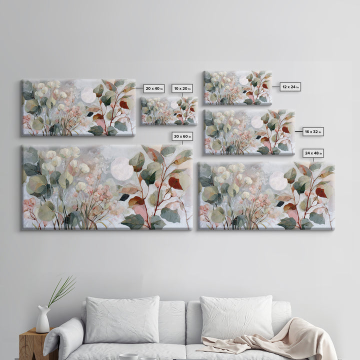 Dreamy Celestial Moon and Botanical Composition Canvas Print, Master Bedroom, Farmhouse Decor, Bedroom Decor, Sanctuary, MAS-2x1-31