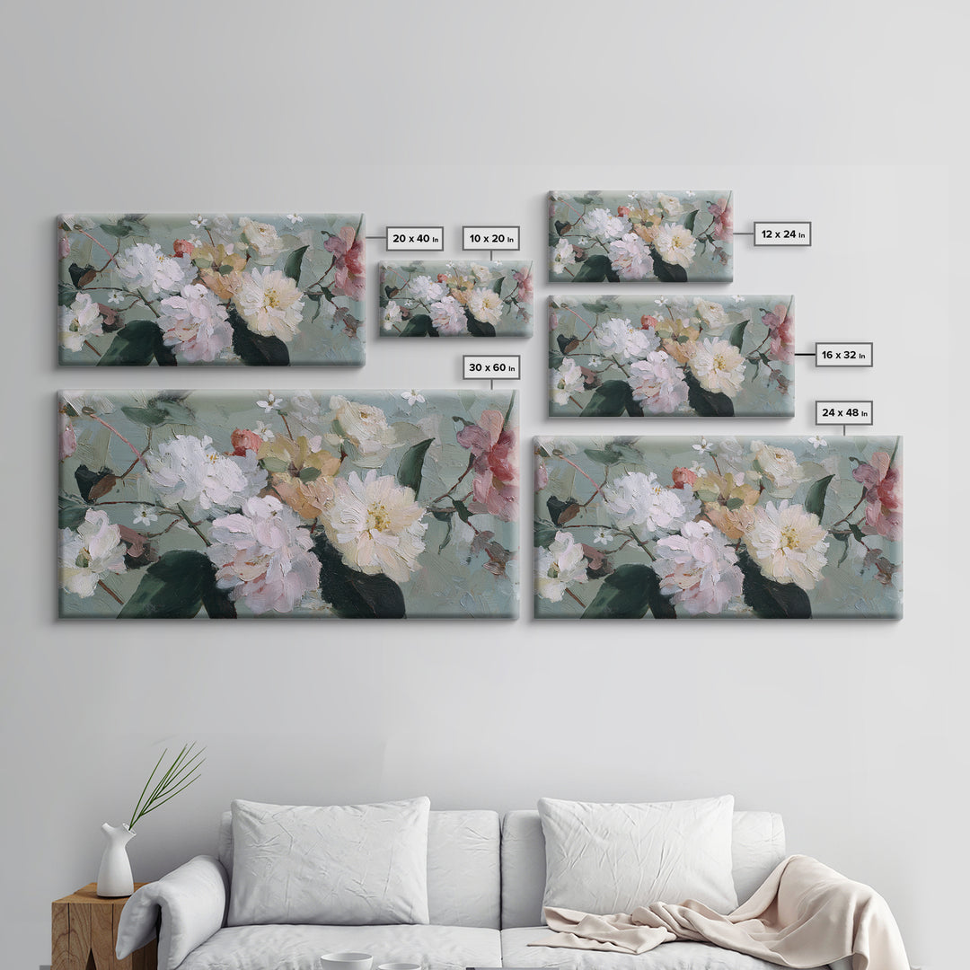 Night Garden with Pale Flowers and Stars Framed Canvas Print, Master Bedroom, Bedroom Decor, Oil Painting, Sanctuary, MAS-2x1-43