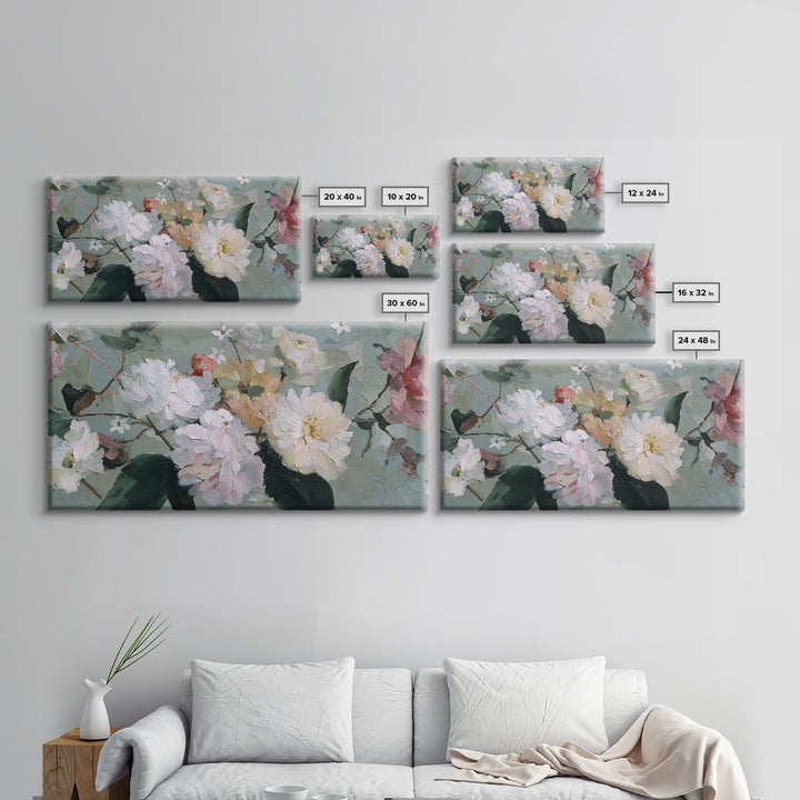 Night Garden with Pale Flowers and Stars Framed Canvas Print, Master Bedroom, Bedroom Decor, Oil Painting, Sanctuary, MAS-2x1-43
