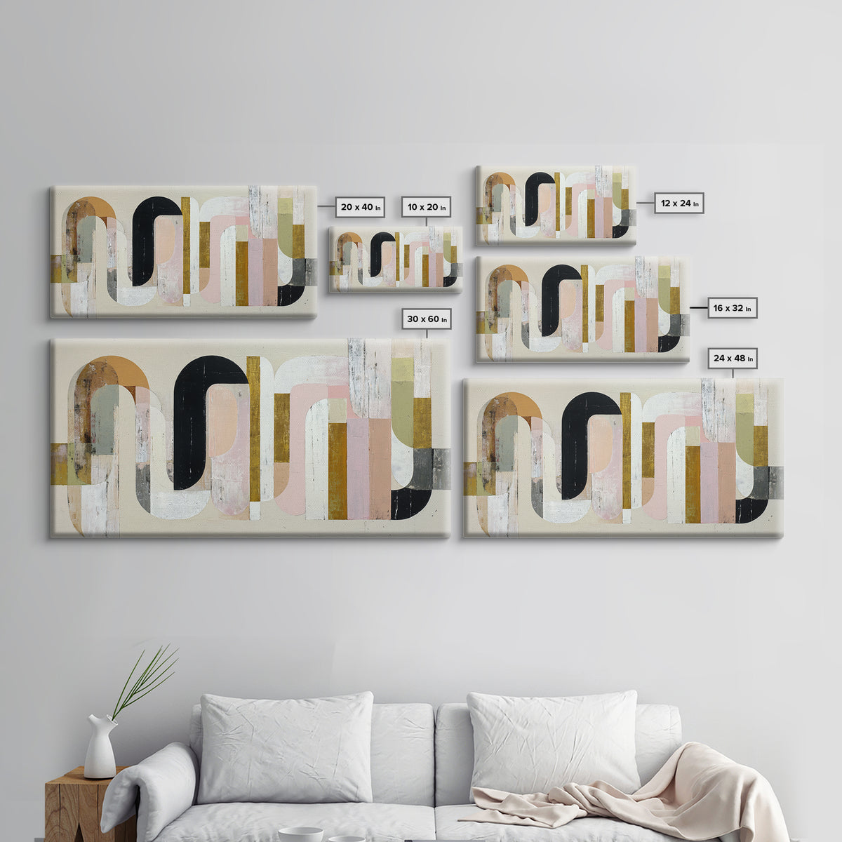 Gold Accented Abstract Arches Canvas Print, Master Bedroom, Bedroom Decor, Abstract Art, Sanctuary, Farmhouse Wall Art, MAS-2x1-52