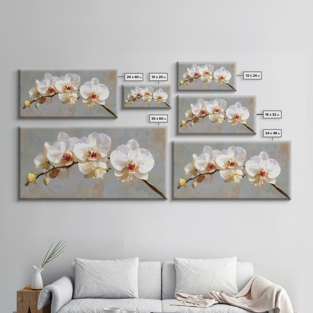 White Orchids Against Warm Gray Background Canvas Print, Master Bedroom, Farmhouse Wall Decor, Bedroom Decor, Oil Painting, MAS-2x1-53