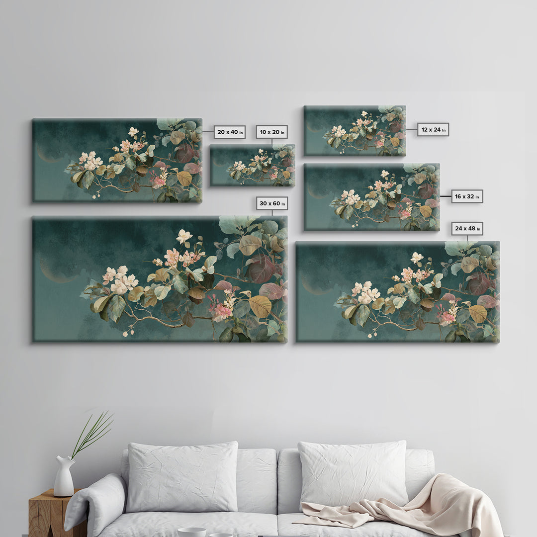 Dreamy Celestial Moon and Botanical Composition Canvas Print, Master Bedroom, Wall Art Prints, Bedroom Decor, Sanctuary, MAS-2x1-7
