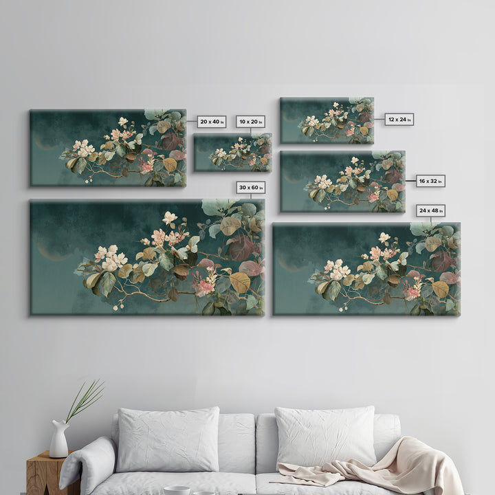 Dreamy Celestial Moon and Botanical Composition Canvas Print, Master Bedroom, Wall Art Prints, Bedroom Decor, Sanctuary, MAS-2x1-7