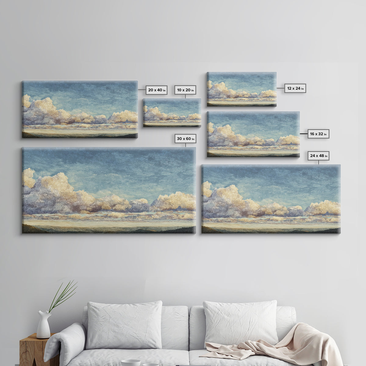 Blush and Taupe Cloudscape Canvas Print, Master Bedroom, Wall Decal, Bedroom Decor, Watercolor Art, Sanctuary, MAS-2x1-74