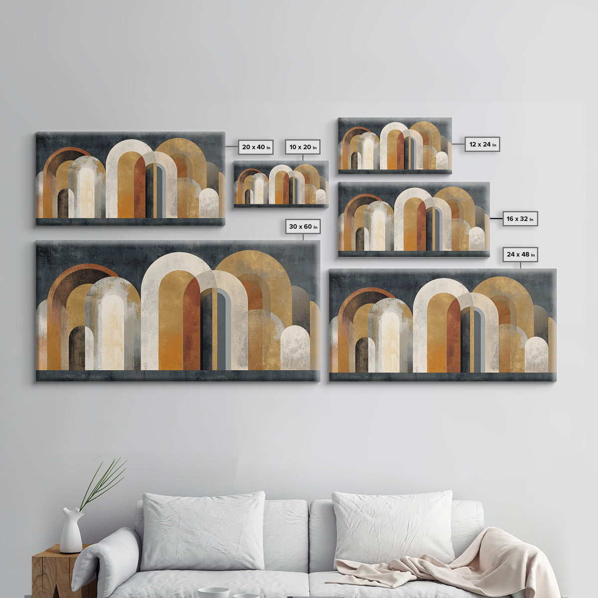 Gold Accented Abstract Arches Canvas Print, Master Bedroom, Minimalist Wall Art, Bedroom Decor, Sanctuary, Over Bed Wall Art, MAS-2x1-76
