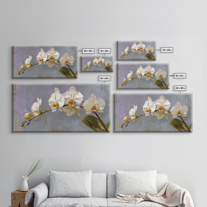 White Orchids Against Warm Gray Background Canvas Print, Master Bedroom, Farmhouse Wall Decor, Bedroom Decor, Oil Painting, MAS-2x1-77