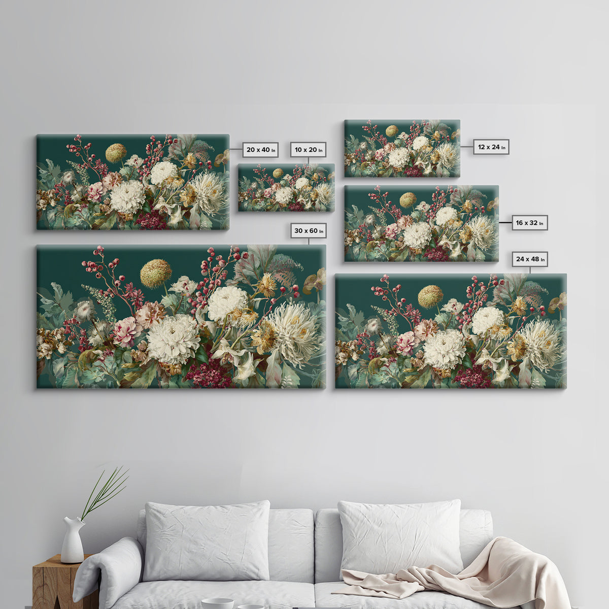 Dreamy Celestial Moon and Botanical Composition Canvas Print, Master Bedroom, Vinyl Wall Decal, Bedroom Decor, Sanctuary, MAS-2x1-79