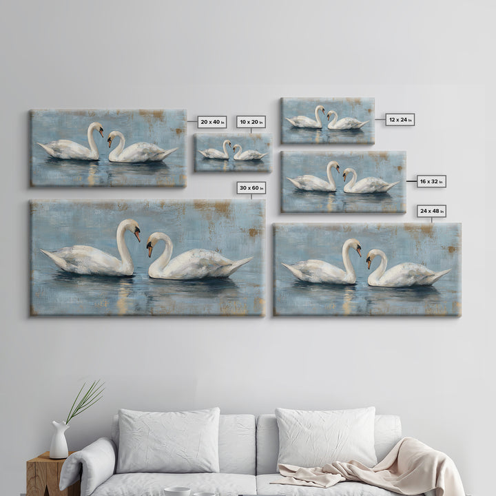 Romantic Swan Pair on Dark Water Framed Canvas Print, Master Bedroom, Art Print, Bedroom Decor, Sanctuary, Above Bed Decor, MAS-2x1-83
