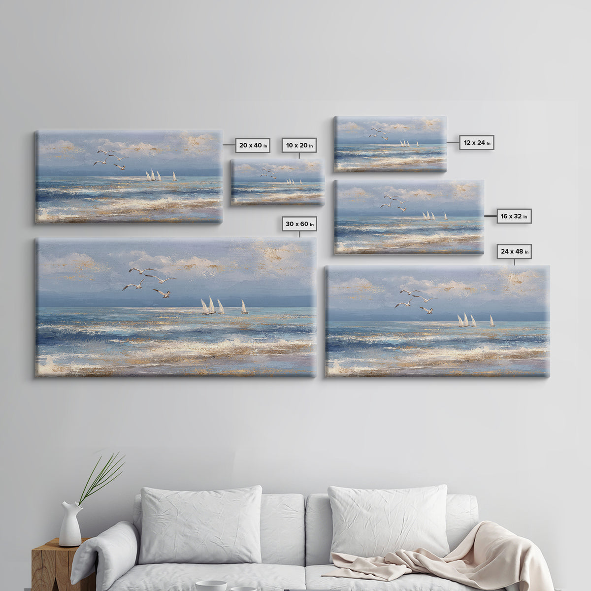 Elegant Moonlit Ocean Horizon Canvas Print, Master Bedroom, Bedroom Prints, Bedroom Decor, Fine Art, Sanctuary, Gallery Decor, MAS-2x1-93