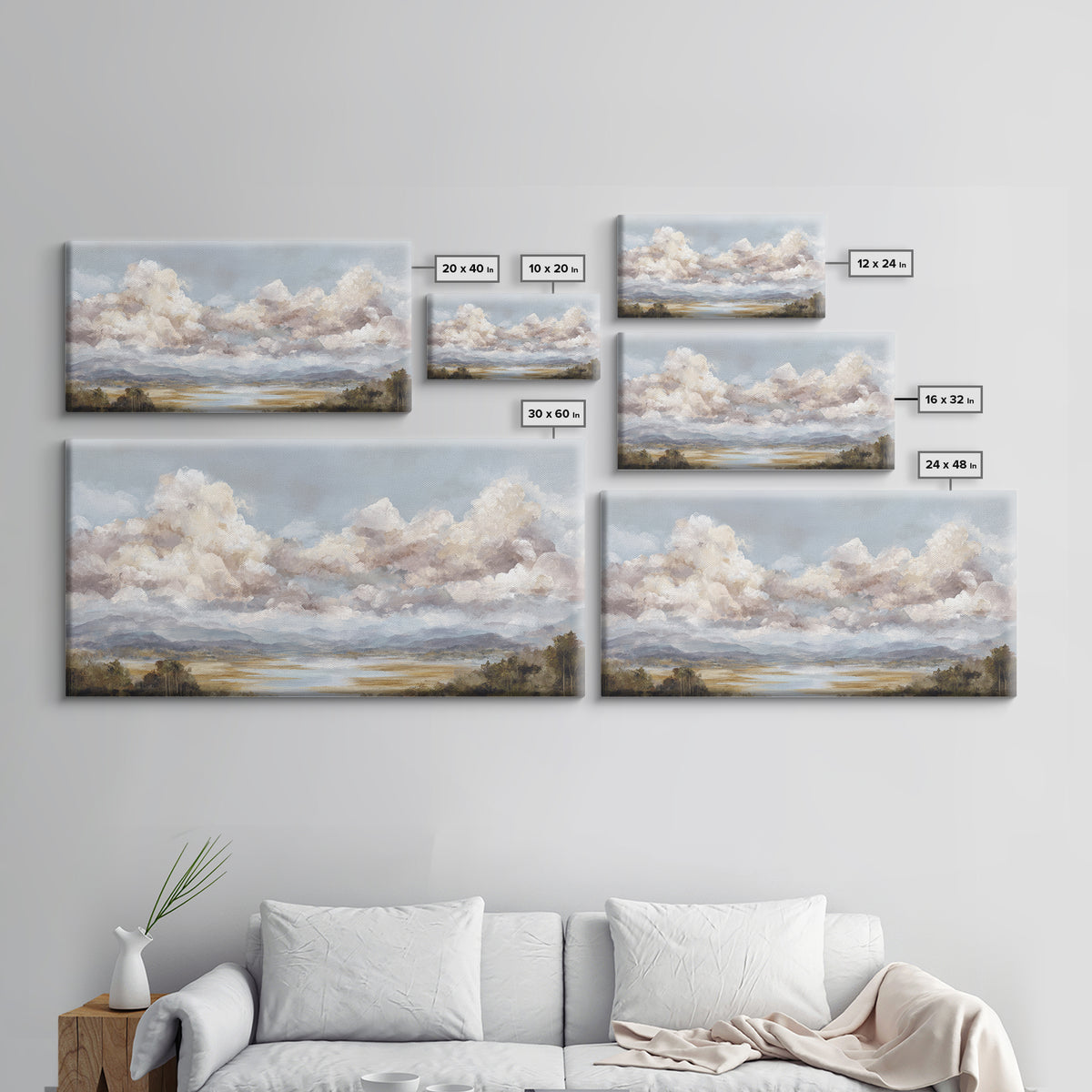 Blush and Taupe Cloudscape Canvas Print, Master Bedroom, Wall Decal, Bedroom Decor, Watercolor Art, Sanctuary, MAS-2x1-98