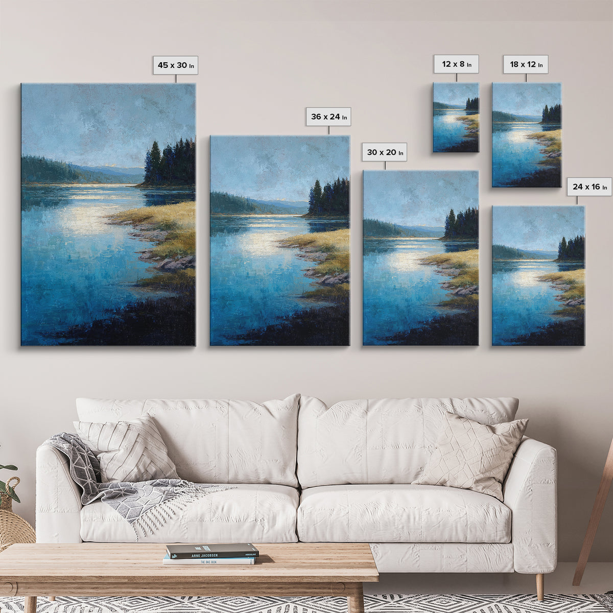 Serene Lake with Pale Morning Reflection Canvas Print, Master Bedroom, Minimalist Decor, Bedroom Decor, Oil Painting, Sanctuary, MAS-2x3-15