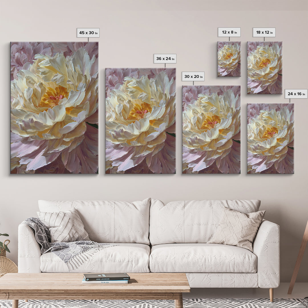 Romantic Neutral Peony Closeup Framed Canvas Print, Master Bedroom, Wall Art Prints, Bedroom Decor, Fine Art, Sanctuary, MAS-2x3-34