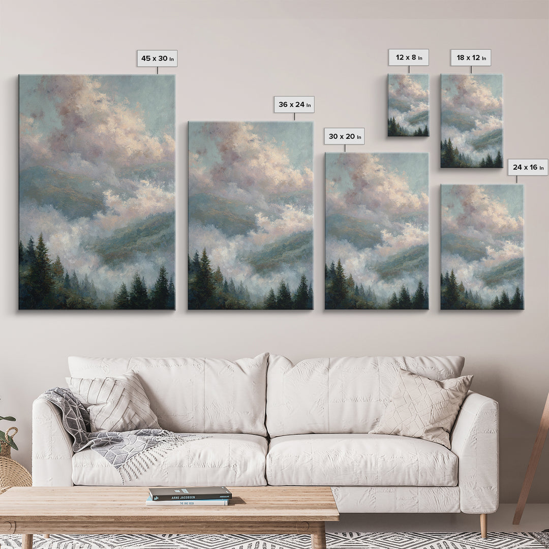 Blush and Taupe Cloudscape Framed Canvas Print, Master Bedroom, Large Wall Art, Bedroom Decor, Sanctuary, Bedroom Prints, MAS-2x3-38