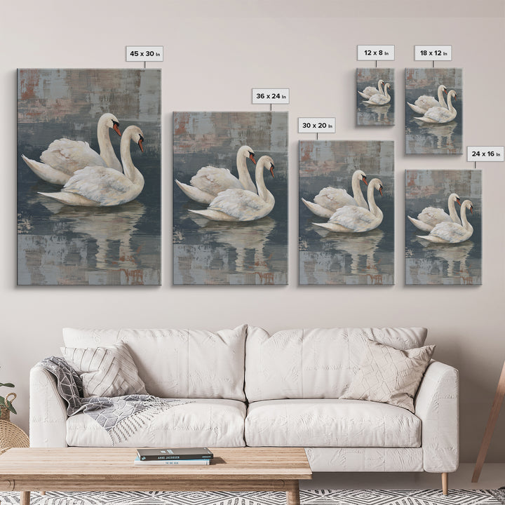 Romantic Swan Pair on Dark Water Framed Canvas Print, Master Bedroom, Canvas Print, Bedroom Decor, Abstract Art, Sanctuary, MAS-2x3-47