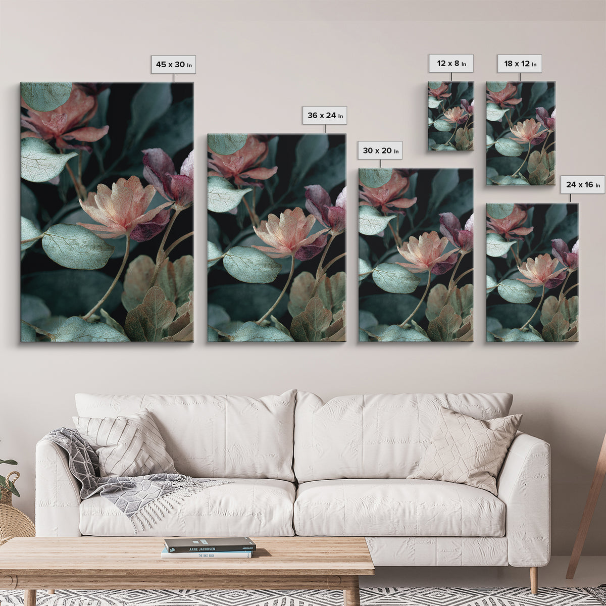 Dreamy Celestial Moon and Botanical Composition Canvas Print, Master Bedroom, Minimalist Wall Art, Bedroom Decor, Sanctuary, MAS-2x3-67