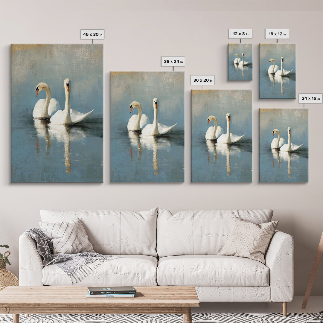 Romantic Swan Pair on Dark Water Canvas Print, Master Bedroom, Farmhouse Wall Art, Bedroom Decor, Fine Art, Sanctuary, MAS-2x3-71