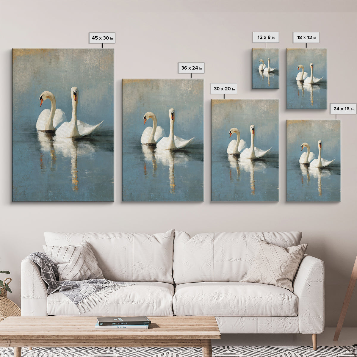 Romantic Swan Pair on Dark Water Canvas Print, Master Bedroom, Farmhouse Wall Art, Bedroom Decor, Fine Art, Sanctuary, MAS-2x3-71