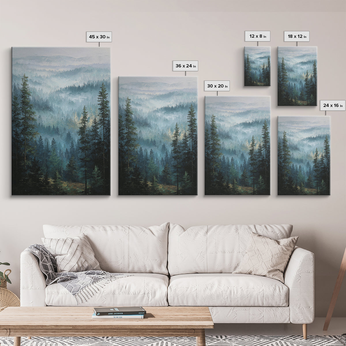 Calm Misty Forest Panorama Framed Canvas Print, Master Bedroom, Modern Decor, Bedroom Decor, Fine Art, Sanctuary, Wall Decor, MAS-2x3-84